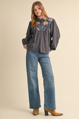 Bisque On The Road Again Button Down Top Top
