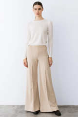White Smoke Stretch Suede Standard Wide Leg Pant Pant