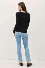 Antique White Round Neck Knit Long Sleeve Top Top