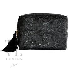 Dark Slate Gray Luxe Bali Straw Everything Bag Cosmetic Bag