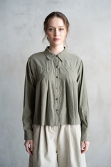 Light Gray Pleated Button Up Long Sleeve Shirt Shirt