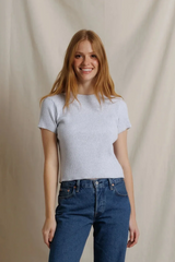 Gray Isa Sweater Rib Crew Neck Short Sleeve Top