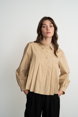 Light Gray Pleated Poplin Button Down Shirt Shirt