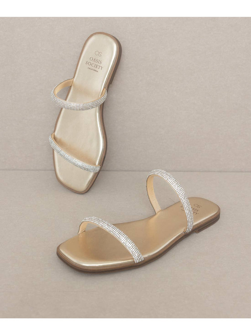 Gray Lucy Strappy Sandal | Metallic Gold Sandals