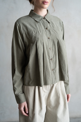 Gray Pleated Button Up Long Sleeve Shirt Shirt