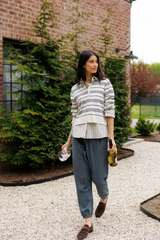 Ximena Stripe Cropped Sweater in Oatmeal Heather/Turbulence Sweater