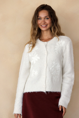 Lavender Floral Embroidered Knit Cardigan Cardigan