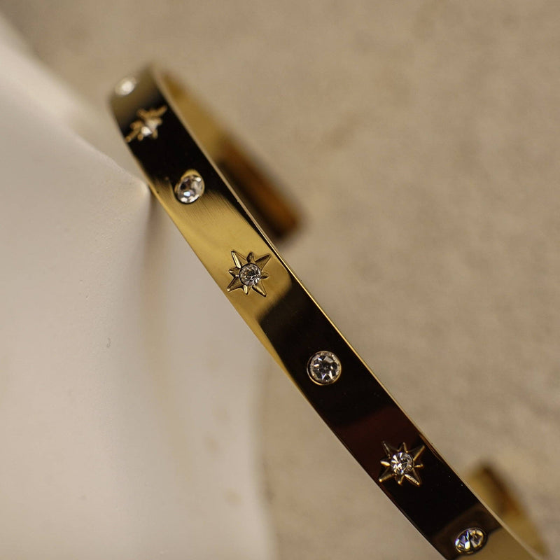 Rosy Brown Aneta Gold Cuff Bracelet with Star Crystals Bracelet