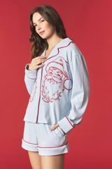 Brown Cozy Santa Embroidery PJ SET Pajamas