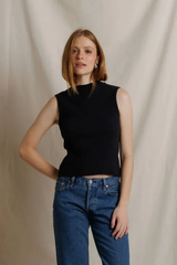 Dark Gray Violet Sweater Rib Mock Neck Tank Tank