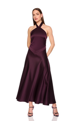 White Smoke Satin X Front Tie Halter Dress Maxi Dress