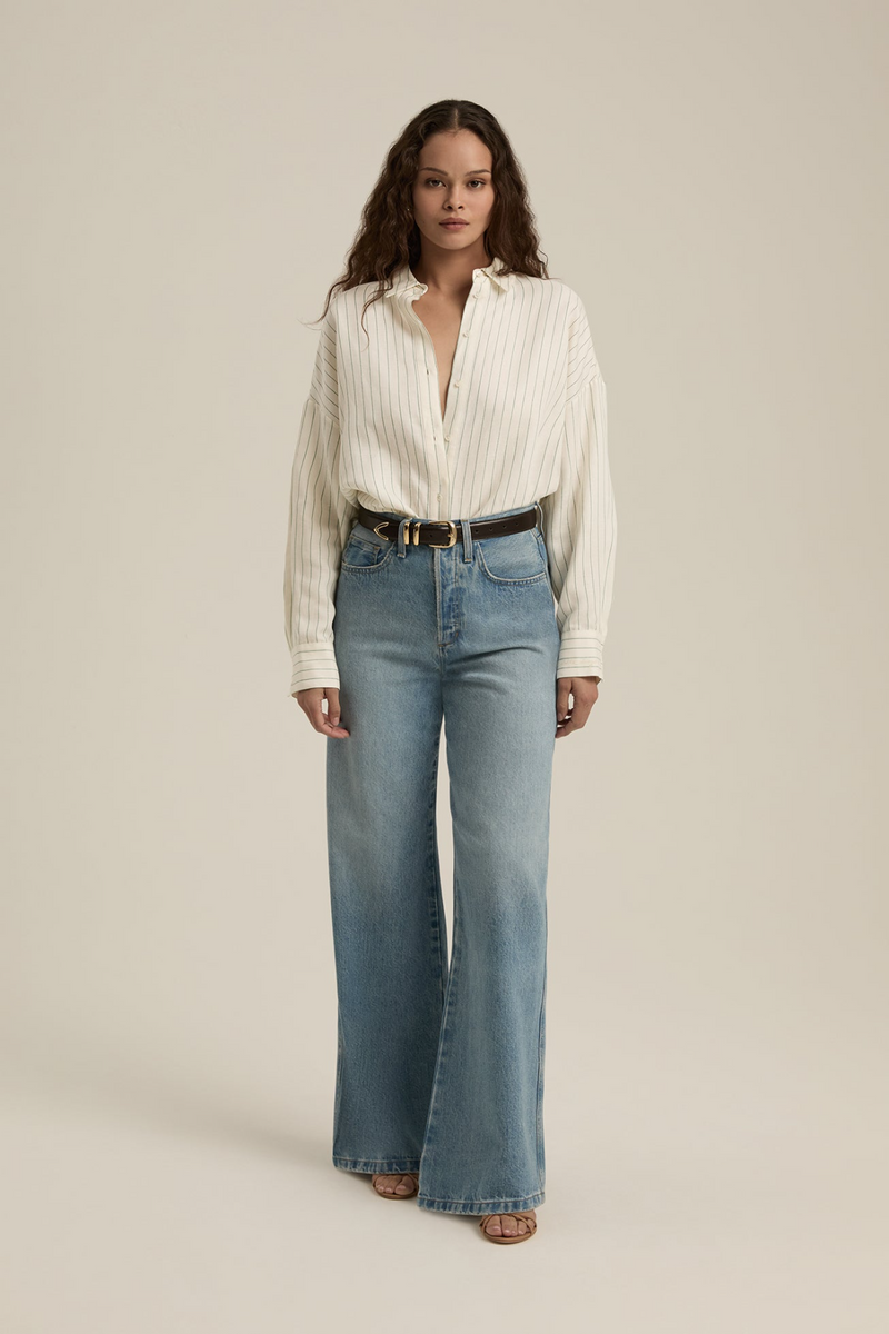 Gray Ex-Boyfriend Shirt in Emerald Stripe Shirt