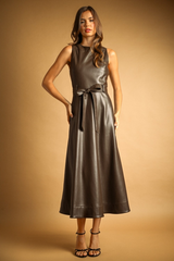 Chocolate Rebel Belle Faux Leather Midi Dress Midi Dress