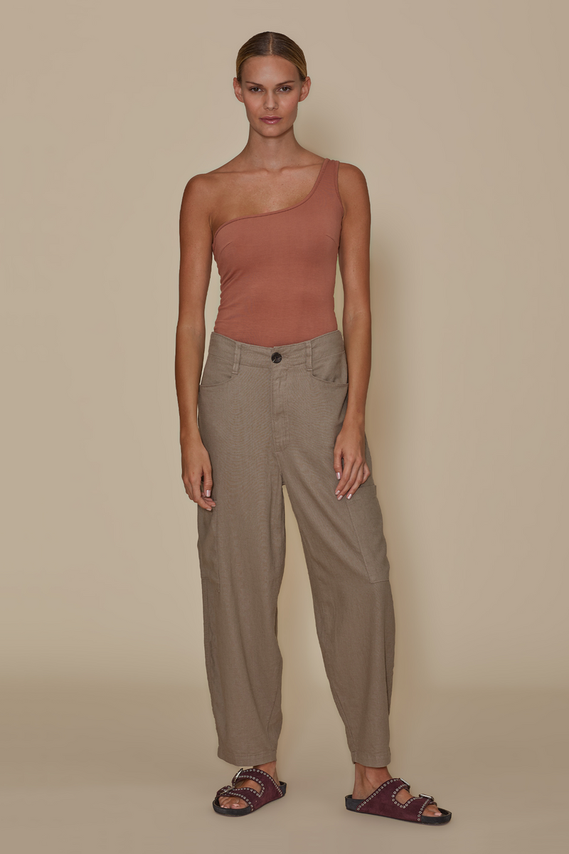 Rosy Brown Linen Goldie Balloon Cargo - Camel Jeans