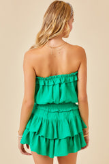 Dark Cyan Gauze Flounce Romper Romper