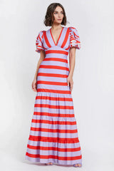 Light Gray Gigi | Striped Crepe de Chine Gown Formal Dress