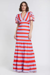 Light Gray Gigi | Striped Crepe de Chine Gown Formal Dress