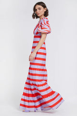 Light Gray Gigi | Striped Crepe de Chine Gown Formal Dress
