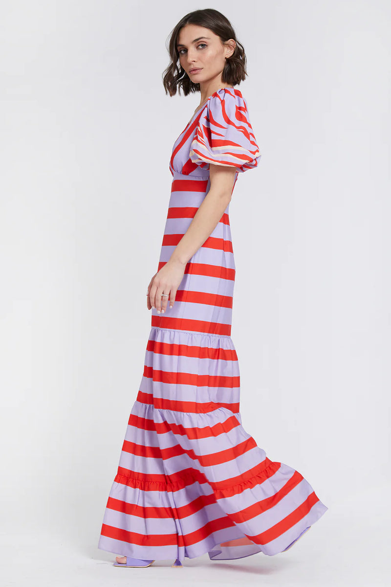 Light Gray Gigi | Striped Crepe de Chine Gown Formal Dress