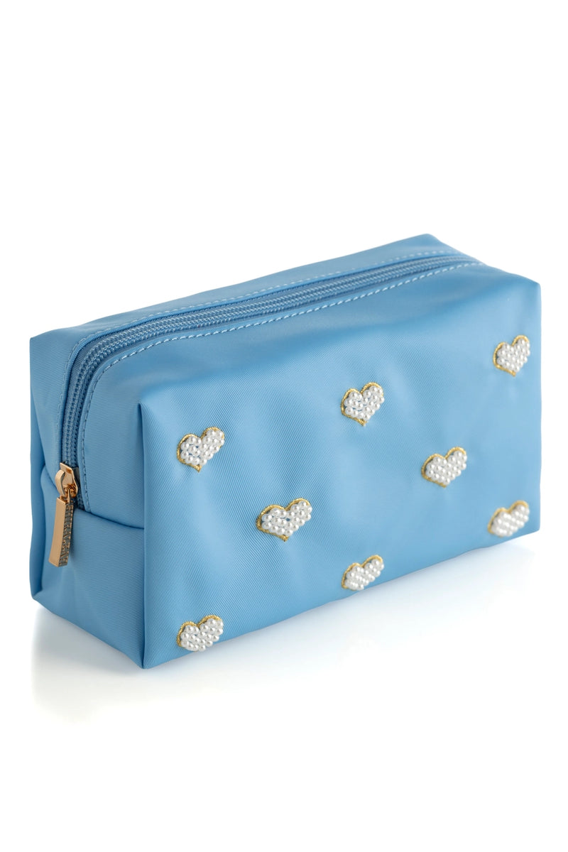 Cornflower Blue Hearts Zip Pouch Cosmetic Bag