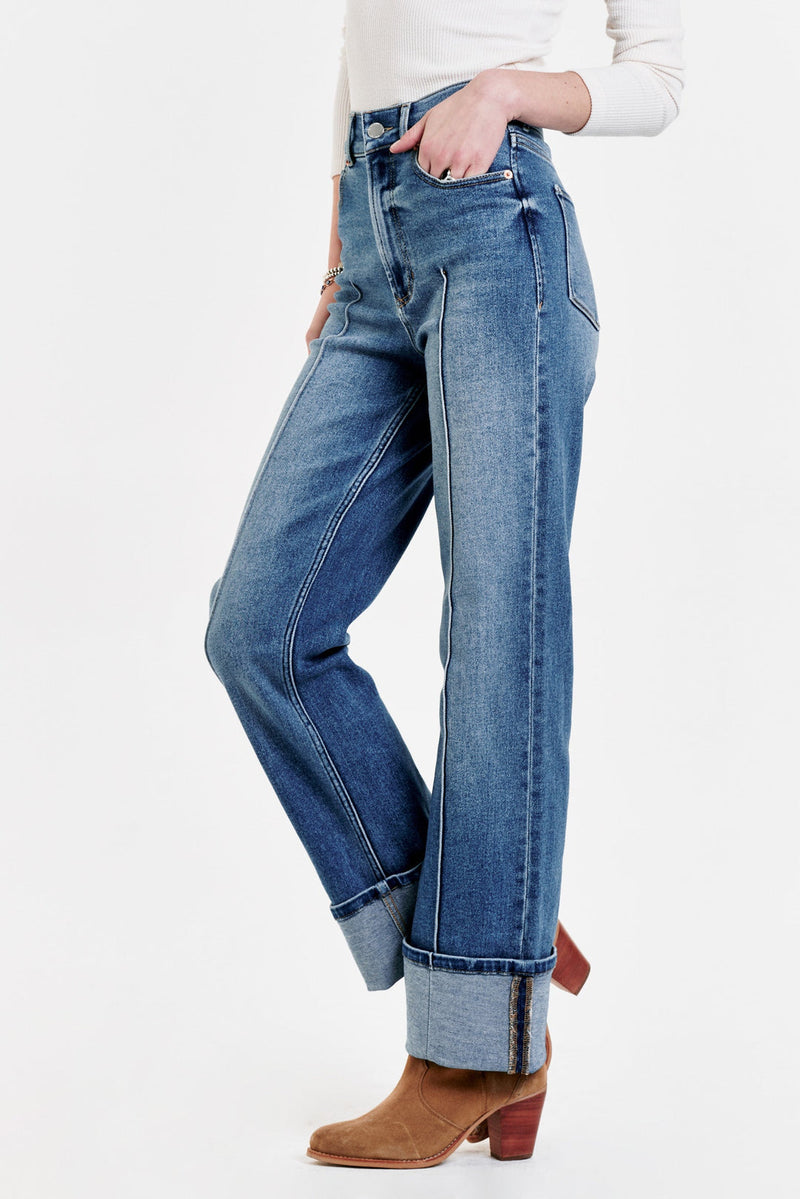 Dark Slate Gray Holly Super High Rise Cuffed Straight Jeans Jeans