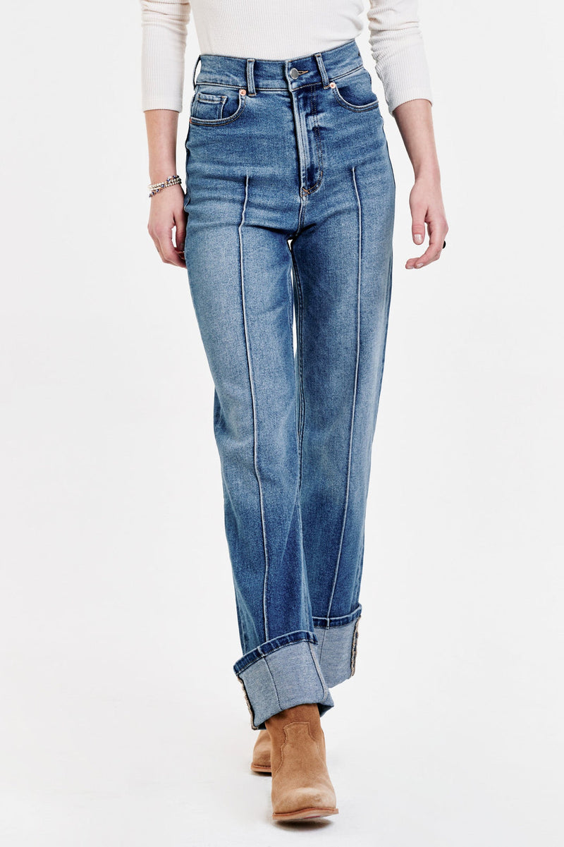 White Smoke Holly Super High Rise Cuffed Straight Jeans Jeans
