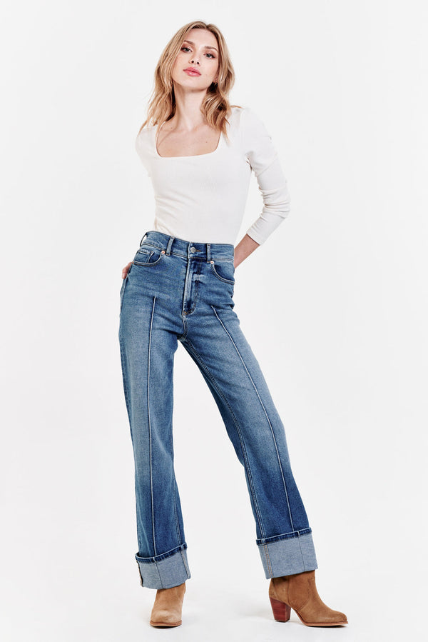 White Smoke Holly Super High Rise Cuffed Straight Jeans Jeans