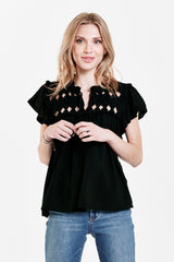 Beige Kezia Knotted Embroidery Top Top