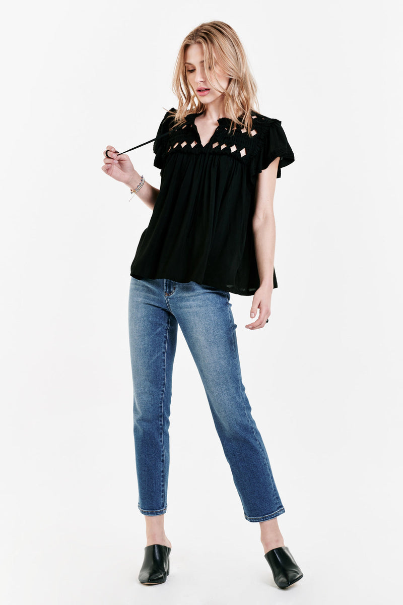 Dark Slate Gray Kezia Knotted Embroidery Top Top