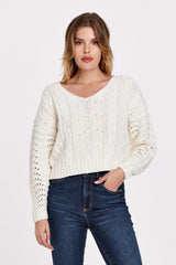 Antique White Lexi Drop Shoulder Sweater Sweater