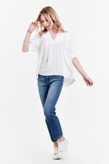 White Smoke Raven Puff Sleeve Cuff Top Top