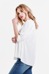 White Smoke Raven Puff Sleeve Cuff Top Top