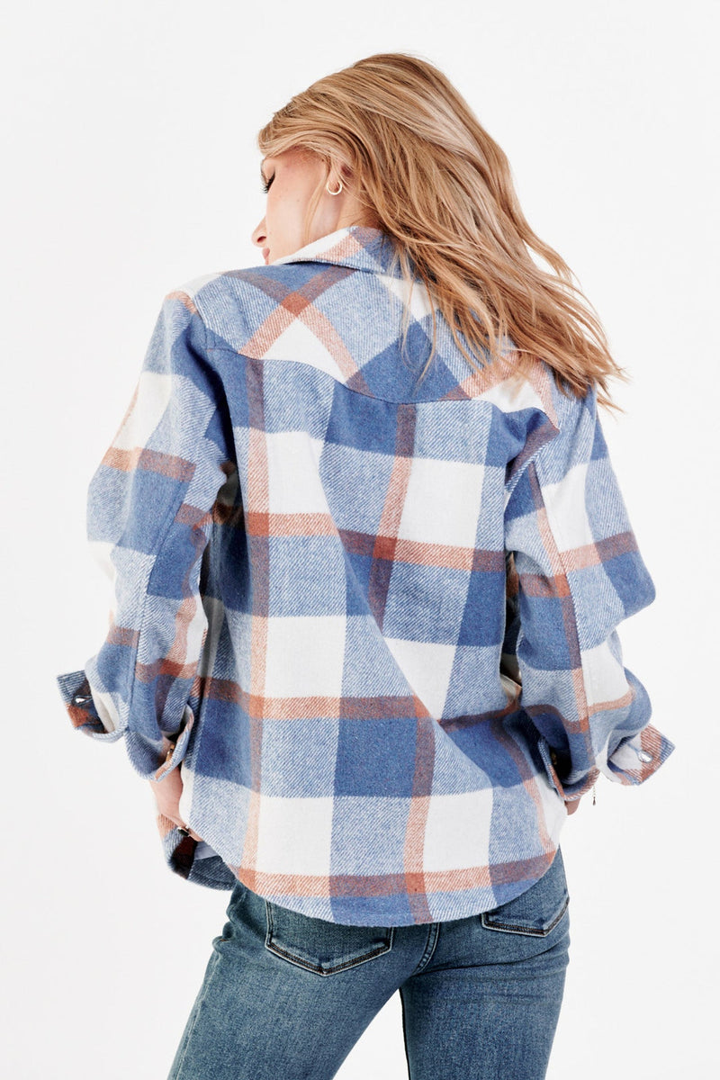 Dark Slate Blue Western Shirt Jacket Top