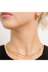 Tan Waterproof Gold Box Chain Layered Necklace Jewelry