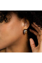 Black Waterproof Twin-Tone Hoops Earrings