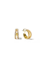 White Smoke 18k Gold Pave Shine Double Hoops Earrings