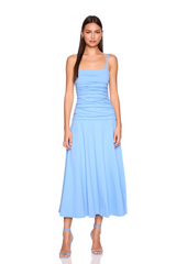 White Smoke Low Gathered String Dress Midi Dress
