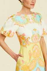 Antique White Pippa Midi Dress in Venetian Paisley Midi Dress