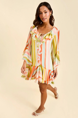 Bisque Bimini Ruffle Caftan Mini Dress in Paradise Stripe Mini Dress