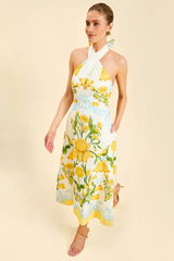 Bisque Copacabana Halter Midi Dress in Lemon Verbena Midi Dress
