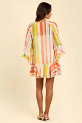Bisque Bimini Ruffle Caftan Mini Dress in Paradise Stripe Mini Dress