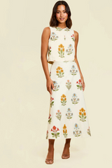 Antique White Santiago Convertible Midi Skirt in Sunrise Meadows Midi Skirt
