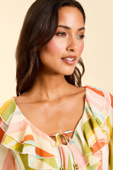 Bisque Bimini Ruffle Caftan Mini Dress in Paradise Stripe Mini Dress