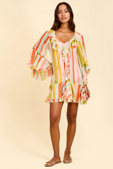 Bisque Bimini Ruffle Caftan Mini Dress in Paradise Stripe Mini Dress