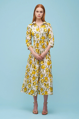 Light Steel Blue Molly Dress in Lemon Midi Dress