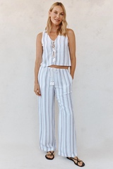 Light Gray Sleeveless Tie Front Top in Rosewood Stripe Top