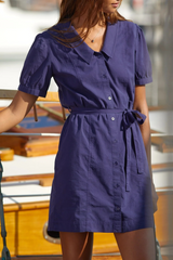Dark Slate Gray Short Sleeve Seam Puritan Collar Dress Mini Dress