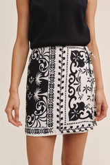 Black Wrap Skirt With Sash in Tropical Bandana Mini Skirt