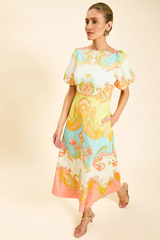 Antique White Pippa Midi Dress in Venetian Paisley Midi Dress