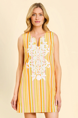 Antique White Belize Shift Caftan Mini Dress in Sunset Ribbons Mini Dress
